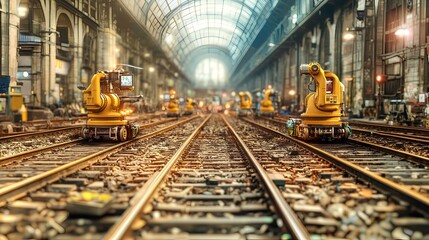 Robotics manufacturing automation in industrial rail systems factory technology urban environment ground viewpoint