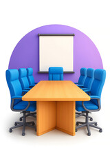 3D Caricature of Conference Room Setup – Vector Illustration with Table, Chairs & Meeting Essentials