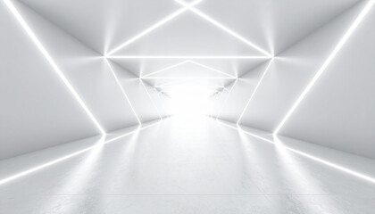 Sci-fi hallway and future floors and spaces and bright line lights. 