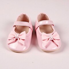 elegant pink baby shoes with adorable bows and a glossy finish, designed for comfort and style.  