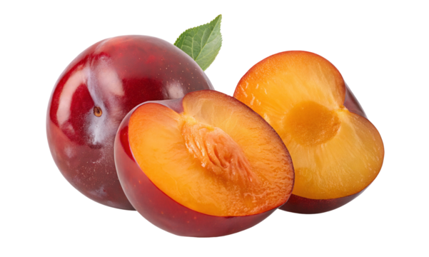 Fresh plums and plum slices image for healthy eating and fruit nutrition and vitamin c benefits guide
