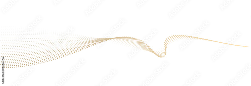 Aufkleber Abstract vector wavy flowing dot particles smooth curve gold gradient color on transparent background in concept of luxury, technology, science, music, modern.