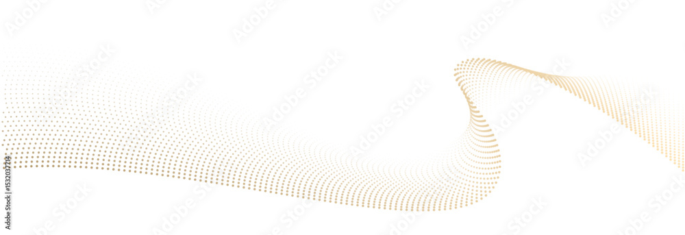 Aufkleber Abstract vector wavy flowing dot particles smooth curve gold gradient color on transparent background in concept of luxury, technology, science, music, modern.