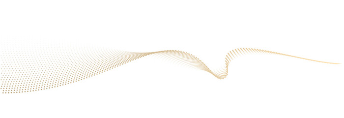 Abstract vector wavy flowing dot particles smooth curve gold gradient color on transparent background in concept of luxury, technology, science, music, modern.