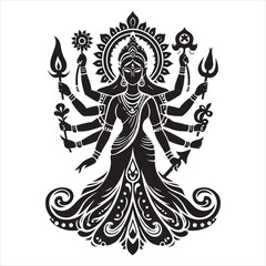 Maa Durga in Silhouettes The Symbol of Strength and Protection, black colour vactor 