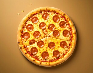 izza pepperoni widziana z góry, z idealnie rozciągającym się serem