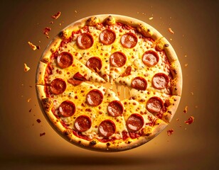 izza pepperoni widziana z góry, z idealnie rozciągającym się serem