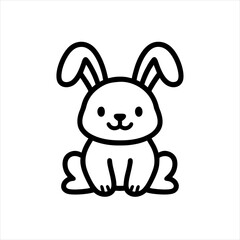 Cute Bunny Character With Floppy Ears, Funny Rabbit Logo, Thick Line Art, Flat Illustration