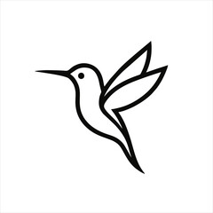 Minimalist Hummingbird Logo, Side View, Bold Black Outlines