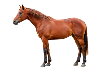 Chestnut horse standing profile isolated on transparent background