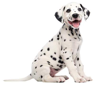 Dalmatian Puppy Sitting and Smiling isolated on transparent background