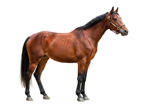 Chestnut horse standing profile isolated on transparent background
