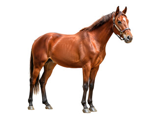 Obraz premium Chestnut horse standing profile isolated on transparent background