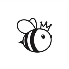 Chubby Queen Bee Logo With Crown, Vector Illustration