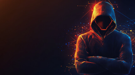 Hacker are planning to hack and attack networks and cyber security systems and stands on the peak of success amid tall, innovative Smart city and graphs with statistics to analyze business potential