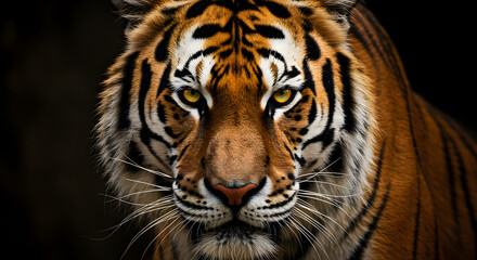 Naklejka premium Majestic Tiger Facing Forward in Transparent Background with Bright Orange Black Striped Fur