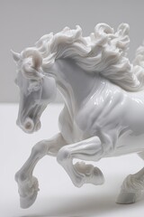 Detailed White Ceramic Running Horse Sculpture