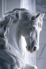 Elegant White Marble Horse Sculpture