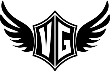 VG logo emblem with winged and shield template