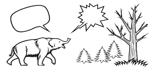 Elephant speaking with blank speech bubble in forest scene