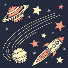 Space-themed Star Clipart with planets and comets