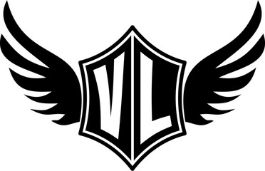 VL logo emblem with winged and shield template