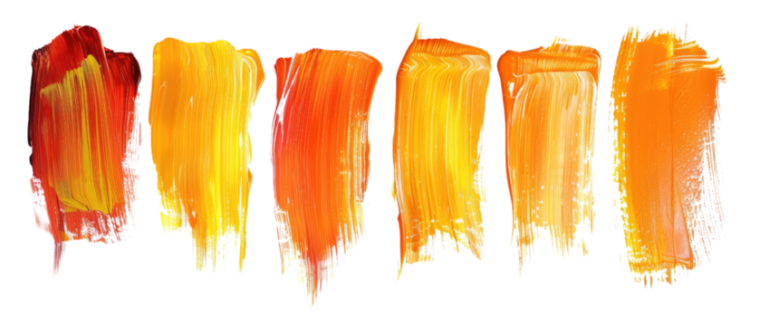 PNG. A set of different colored paint strokes isolated on a white background in PNG format. Orange and yellow color swatches are in each corner of the canvas. s or text on the screen.