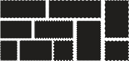 Set of Black Zigzag Edge, Rectangle shape frame with zigzag edge. square frame shapes, Different size frames For geometric zig zag wavy edge creative banners, Text boxes, Stickers, Web labels, Posters