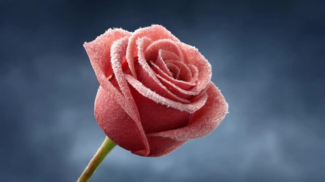 Rosebud's Embrace: A delicate rose, swathed in a soft, ethereal frost, offers a moment of quiet elegance, set against a muted, atmospheric backdrop.