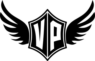 VP logo emblem with winged and shield template