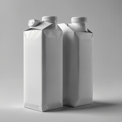 Blank white juice pack with lid mockup set, 3d rendering. Emrty drink box mock up, isolated. Clear carton package for beverage. Milk or yogurt container with cap template, side view. See Less
