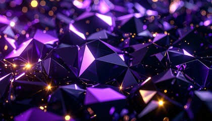 ダークな紫のポリゴン、光の粒が輝くクリスタル面Generated image