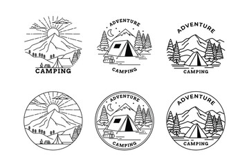 Camping Themed Line Art Illustration Collection