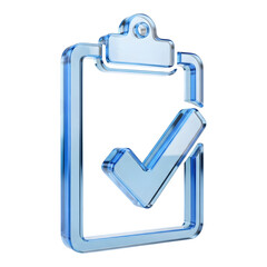 3D Glass Clipboard Checkmark Icon Approval Concept