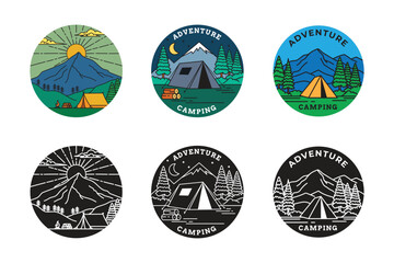 Camping adventure icon set