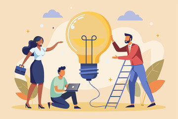 Working at office illustration concept shows a small group of diversity officers talking and discussing on the table by face to face.