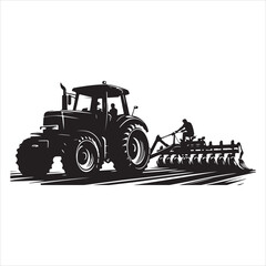 Plowing the Land Tractor Silhouette in Motion , black colour vactor  