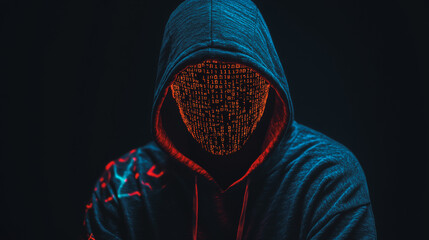 Hacker are planning to hack and attack networks and cyber security systems and stands on the peak of success amid tall, innovative Smart city and graphs with statistics to analyze business potential