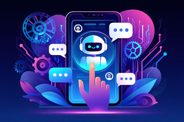 Smart AI Interaction: A vibrant illustration of a friendly, helpful chatbot within a smartphone, signifying seamless digital communication and assistance.