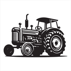 Obraz premium Plowing the Land Tractor Silhouette in Motion , black colour vactor 