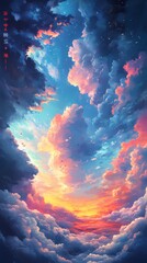 Colorful clouds outdoor landscape illustration poster background