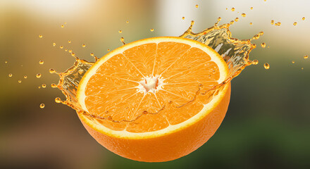 Juicy Orange Half Splashing in Water with Bright Colorful Splash Effect