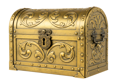 Ornate golden treasure chest isolated on transparent background