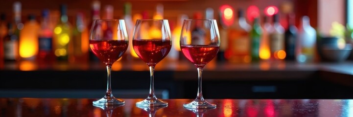 G&T variations, colorful, wine glasses, bar setting , alcohol, food and beverage