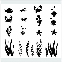 set of black silhouettes of plants