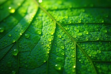 Intricate vein patterns, deep green hues, sun-dappled surface , jungle, green leaf texture