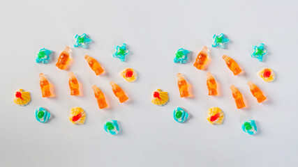 Jelly coke bottle and various shapes, colorful and delicious, transparent background