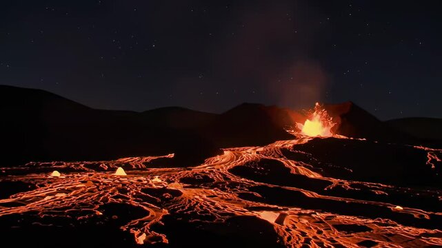Lava flow at night