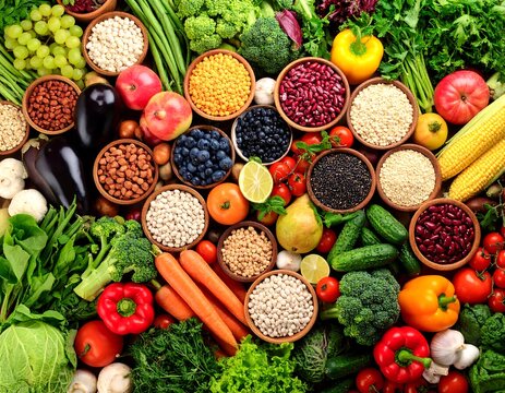 Colorful array of fresh produce and grains (1)