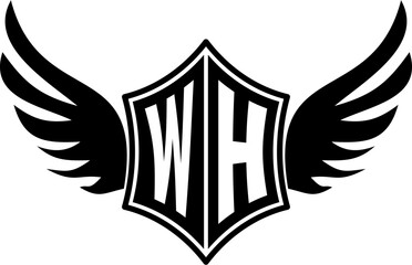 WH logo emblem with winged and shield template